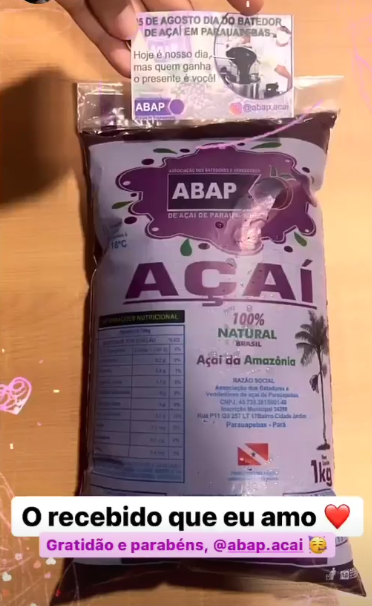 Embalagem de açaí 100% natural produzido por associada da ABAP